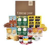 Afternoon Tea Hamper & Tea Gift Set - Tea and Coffee Hamper Gift with Teabags, Coffee Bags, Hot Chocolate, Mini Jams+Honey & Biscuits Food gifts for Women & Men, Letterbox Gifts for her