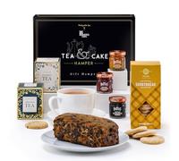 Afternoon Tea Hamper with Cake - Hattie’s Gifts Breakfast & Afternoon Tea Selection Gift Set, Genoa Fruit Cake, Shortbread & Jams - Luxury Food Gifts for Men & Women