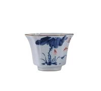 Afternoon Tea Set 1 Pcs Hand-Painted Lotus Hexagon Tea Bowl Chinese Ru Kiln Ceramic Teacup Master Meditation Cup Porcelain Set Tea Sets(A)