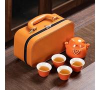 Afternoon Tea Set Portable Outdoor Travel Tea Set Ceramic Porcelain Kung Fu Teaware Leather Box Anti Scalding 1 Pot 4 Cups Teapot Tea Sets(A)