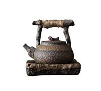 Afternoon Tea Set Small Size Teapot Tea Maker Japanese Gilding Iron Glaze Hemp Rope Handle Dried Wood Loop-Handled Tea Sets(Suit)