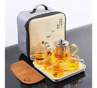 Afternoon Tea Set Tea Tray Teacups Sets A Pot of Four Cups Bag Portable Gongfu Set Heat Resisting Borosilicate Glass Teapot Tea Sets(Type-C)