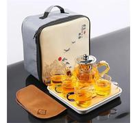Afternoon Tea Set Tea Tray Teacups Sets A Pot of Four Cups Bag Portable Gongfu Set Heat Resisting Borosilicate Glass Teapot Tea Sets(Type-B)