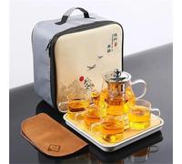 Afternoon Tea Set Tea Tray Teacups Sets A Pot of Four Cups Bag Portable Gongfu Set Heat Resisting Borosilicate Glass Teapot Tea Sets(Type-E)