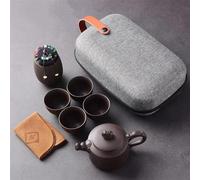 Afternoon Tea Set Travel Tea Sets Chinese Kung Fu Ceramic Teapot Portable Handmade Purple Clay Teacups All in One Bag for Adults Tea Sets(C)
