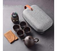 Afternoon Tea Set Travel Tea Sets Chinese Kung Fu Ceramic Teapot Portable Handmade Purple Clay Teacups All in One Bag for Adults Tea Sets(B)