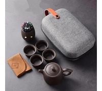 Afternoon Tea Set Travel Tea Sets Chinese Kung Fu Ceramic Teapot Portable Handmade Purple Clay Teacups All in One Bag for Adults Tea Sets(D)