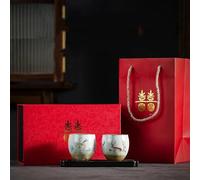 Afternoon Tea Set Vintage Tea Cup Set Ceramic Teacup with Tray Kung Fu Couple Hand-Painted Koi Carp Kiln Transformation Tea Sets(F)