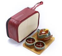 Afternoon Tea Set with One Pot and Four Cups Tea and Cup Set Chinese Ceramic Kiln Kung Fu Household Carrying Bag Tea Sets(A)