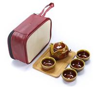 Afternoon Tea Set with One Pot and Four Cups Tea and Cup Set Chinese Ceramic Kiln Kung Fu Household Carrying Bag Tea Sets(D)