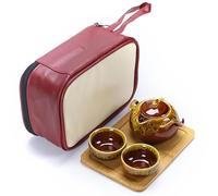 Afternoon Tea Set with One Pot and Four Cups Tea and Cup Set Chinese Ceramic Kiln Kung Fu Household Carrying Bag Tea Sets(B)