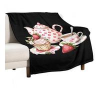 Afternoon Tea Teapot Cup Strawberry Cupcake Lightweight Throw Blanket for Bed Couch Soft Flannel Blankets Large Warm Plush Throws 40"x50"