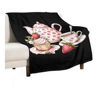 Afternoon Tea Teapot Cup Strawberry Cupcake Lightweight Throw Blanket for Bed Couch Soft Flannel Blankets Large Warm Plush Throws 30"x40"