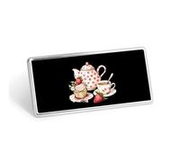Afternoon Tea Teapot Cup Strawberry Cupcake Metal Badge Rectangular Stainless Steel Badges Decorative Lapel Pins Clothing Backpack Accessory Gift