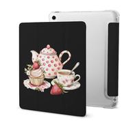 Afternoon Tea Teapot Cup Strawberry Cupcake Slim Tablet Cases Compatible with iPad Series With Pencil Holder Protective Cover Compatible with IPAD 2020 AIR 4 （10.9in）