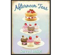 Afternoon Teas Cup Cakes Metal Sign Plaque Traditional British Humour Sign (A4 (200x280mm) Approx)