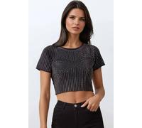 Aftershock London Women's Embellished Crop Top in Black | Size: Medium/Large Aftershock London Black M/L