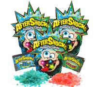 Aftershocks Watermelon and Blue Raspberry Popping Rock Candy, Individually Wrapped Bulk Fruit Flavored Fizzy Candies, Throwback 90's Snacks, Pack of 3, 1.06 Ounces