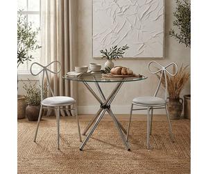 Afton Clear Glass Round Dining Table with Chrome Legs