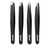 AFTREN Eyebrow Hair Tweezers Set Stainless Steel Best Precision Tweezer for Eyebrows Plucking, Facial Hair and Blackhead Ingrown Hair Remover, Daily Beauty Tool for Women 4p Set (Black)