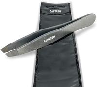 AFTREN Stainless Steel Oblique Tip Tweezers for Expert Eyebrow Shaping for Facial Hair Removal Bonus Protective Case Best Tweezer for Men Women