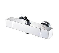 AFUDER Thermostatic Shower Faucet 38℃ Black Bath Shower Top Spray Thermostat Bottom G 1/2" Top 3/4" BSP Two Outlet Shower Faucet Brass Chrome Plated Square