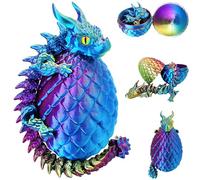 AFUDO 3D Printed Dragon Egg with Dragon Inside, 13.4" Dragon Fidget Toy Articulated Dragon Toys Large Crystal Dragon in Egg, Home Office Decor Executive Desk Toy (Purple+Golden+Blue)