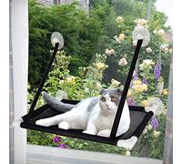 Afufu Cat Hammocks Window, Cat Window Seat, Sunny Seat Perches 4 Big Suction Cups Holds Up 10kg, Space Saving and Safety Mounted Bed (Black)