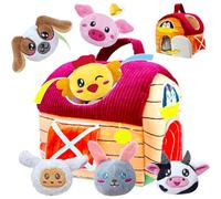 Afufu Newborn Sensory Toys for Babies 6-12 Months, Farm Barnyard Animals Toys with Rattle Crinkle Paper Mirror, Busy Montessori Toys Fine Motor Skills, Tummy Time Soft Play Set Boys Girls Gifts