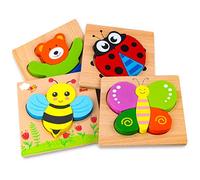 Afufu Wooden Jigsaw Puzzles for Toddlers 1 2 3 Years Old, Boys &Girls Educational Montessori Learning Toys Gift with 4 Animals Patterns, Bright Vibrant Color Shapes of Animal