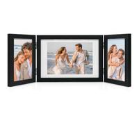 Afuly 6x4 & 7x5 Photo Frame Black Triple Multi Hinge Picture Frames | Wall Hanging Desk Display with Hooks, HD Real Glass & Solid Wood, Wedding Birthday Memorial Gift for Family