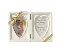 Afuly 6x4 Double Photo Frame Wooden White Heart 4x6 Multi Picture Frames | with HD Glass & Hooks, Wall Hang Desk Display, Durable MDF, Couple Women Wedding Birthday Memorial Gift