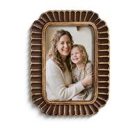 Afuly 6x4 Photo Frame Vintage Wooden Curved 4x6 Picture Frames Scalloped | Wall Hang Desk Landscape Portrait Display, HD Glass & Durable MDF, Rustic Decor Birthday Gift for Women Mum Family Grandma