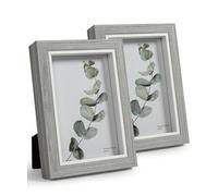 Afuly 6x4 Photo Frame Wooden Grey 4x6 Picture Frames, Set of 2 Pack | Wall Hanging Desk Display with Hooks, HD Real Glass & Solid Wood, Wedding Birthday Gift Home Decor for Family