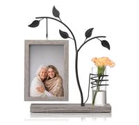 Afuly 6x4 Photo Frame Wooden Personalised 4x6 Picture Frames Dark Brown | with HD Glass & Vase, Desk Tabletop Double-Sided Display, Rustic Home Decor Family Women Grandma Memorial Gift