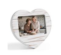 Afuly 6x4 Photo Frame Wooden White Heart Shabby Chic 4x6 Picture Frames | Wall Hanging Desk Display with Stand & Hooks, HD Glass & Solid MDF, Wedding Birthday Memorial Gift for Family Couple Women