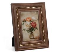 Afuly 6x4 Photo Frames Wooden Picture Frames Vintage Picture Frame 4x6 Photo Frame With Brown Beaded Small Solid Pine Frames With Natural Wood Grain Vintage Decor For Tabletop & Wall New Home Gifts