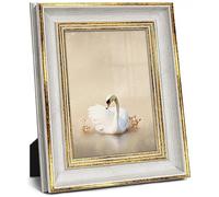 Afuly 7x5 Photo Frame 5x7 inch Vintage in Gold and Antique White Distressed Unique 10x15cm Picture Frame Ornate Shabby Decor Christmas Birthday Women Family Friends Mom Grandma Gifts