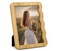 Afuly 7x5 Photo Frame 5x7 Picture Frame, Natural Bamboo Wooden Wavy Picture Frames with Real Glass for Wall Hanging or Tabletop Display, Home Decor Gift for Family Women Mum Grandma Friends, Beige