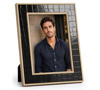 Afuly 7x5 Photo Frame 5x7 Vintage Picture Frames with Black Leather & Real Glass, Modern Frames for Wall Hanging Desk Tabletop Display, Home Birthday Gift for Familly Men Father Dad Grandad Friends