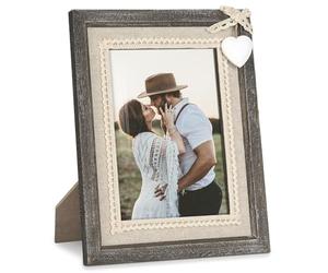 Afuly 7x5 Photo Frames Shabby Chic Photo Frame 5x7 Picture Frame Solid Wood Picture Frames Vintage Decor With White Lace Heart Mum Birthday Gifts Christmas Grandma Family Wedding Gifts