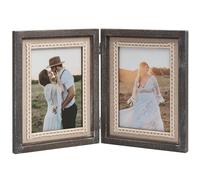 Afuly Double Photo Frames 7x5 Picture Frames Rustic Solid Wood Frame for Wall Desktop Shabby Chic Decor Display 2 Folding Hinged Collage Frames Wedding Birthday Gifts for Mom Grandma