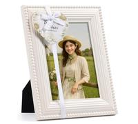Afuly Picture Frames 5x7 7x5 Photo Frames Vintage Picture Frame White Photo Frame Cream With Beaded Trim Heart Card Rustic Victorian Decor Birthday Wedding Christmas Gifts For Women Mun Friends