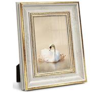 Afuly Vintage 6x4 Photo Frame White Gold Shabby Chic 4x6 Picture Frames | Wall Hanging Desk Landscape Portrait Display with Hooks, HD Real Glass, Wedding Birthday Memorial Gift for Family Women