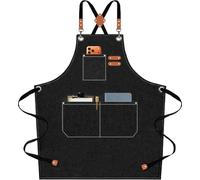 AFUN Chef Apron, Cotton Canvas Cross Back Apron with Adjustable Straps and Large Pockets,M to XXL (Black)