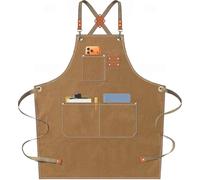 AFUN Chef Apron, Cotton Canvas Cross Back Apron with Adjustable Straps and Large Pockets,M to XXL (Brown)