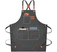 AFUN Chef Apron, Cotton Canvas Cross Back Apron with Adjustable Straps and Large Pockets,M to XXL (Grey)