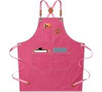 AFUN Chef Apron, Cotton Canvas Cross Back Apron with Adjustable Straps and Large Pockets,M to XXL (Pink)