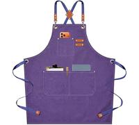 AFUN Chef Apron, Cotton Canvas Cross Back Apron with Adjustable Straps and Large Pockets,M to XXL (Purple)