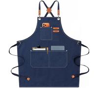 AFUN Chef Apron for Men, Thick Canvas Cross Back Kitchen Cooking Aprons with Pockets,M to XXL (Darkblue)